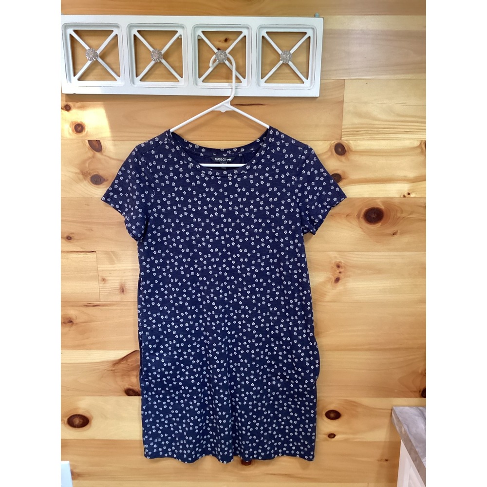 Toad&Co Womens Navy Blue Floral T-Shirt Dress‎ Organic Cotton Tencel Size S
